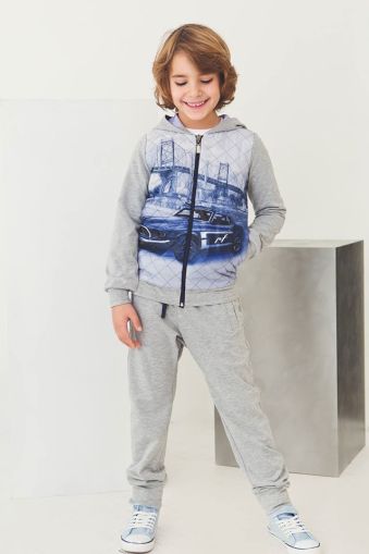Tracksuit in gray and blue applique car