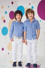 Children plaid shirt in white and blue